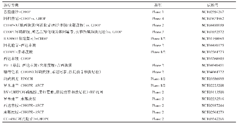 表1 在clinicaltrials.gov中检索到在初诊PTCL正在进行的临床试验