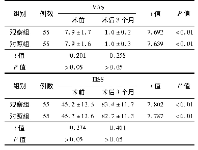 《表3 两组VAS、HSS评分对比[分，(x珋±s)]》