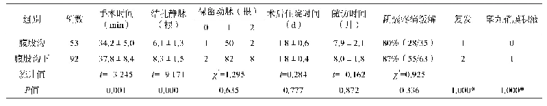 表2 两种途径显微镜精索静脉结扎术术中情况及手术并发症情况比较