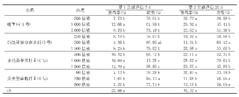 表1 4种药剂田间防治效果对比