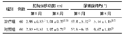 表4 两组患者治疗前后膀胱颈移动度、尿道旋转角比较(±s)