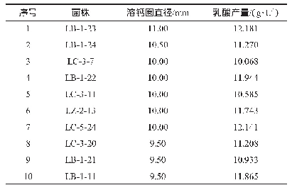 《表2 乳酸菌的溶钙圈直径和乳酸产量》