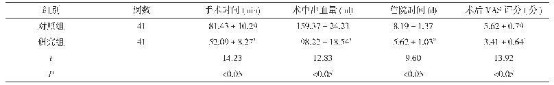 表2 两组各项手术指标和术后VAS评分比较(±s)